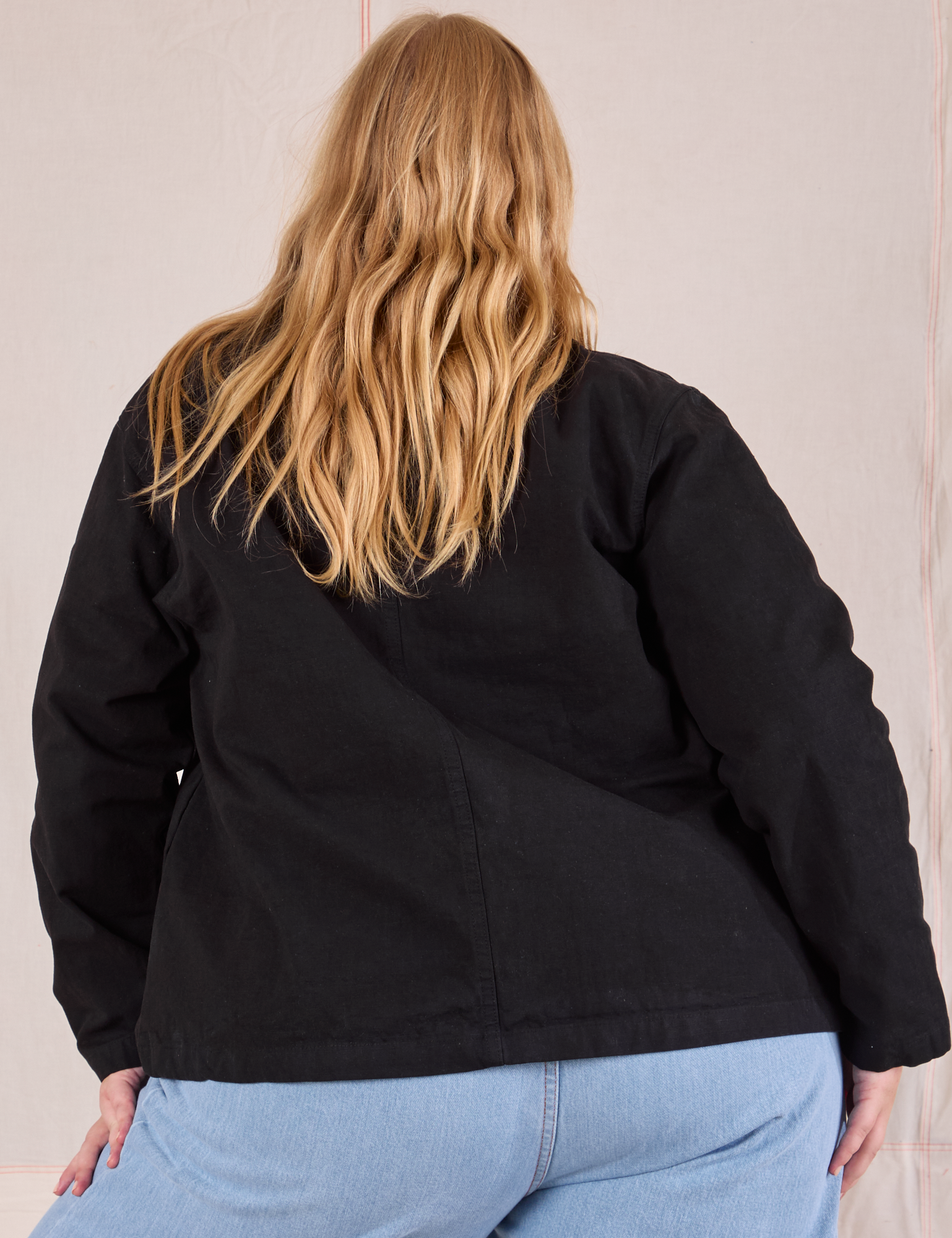 Ripstop Work Jacket in Basic Black back view on Juliet