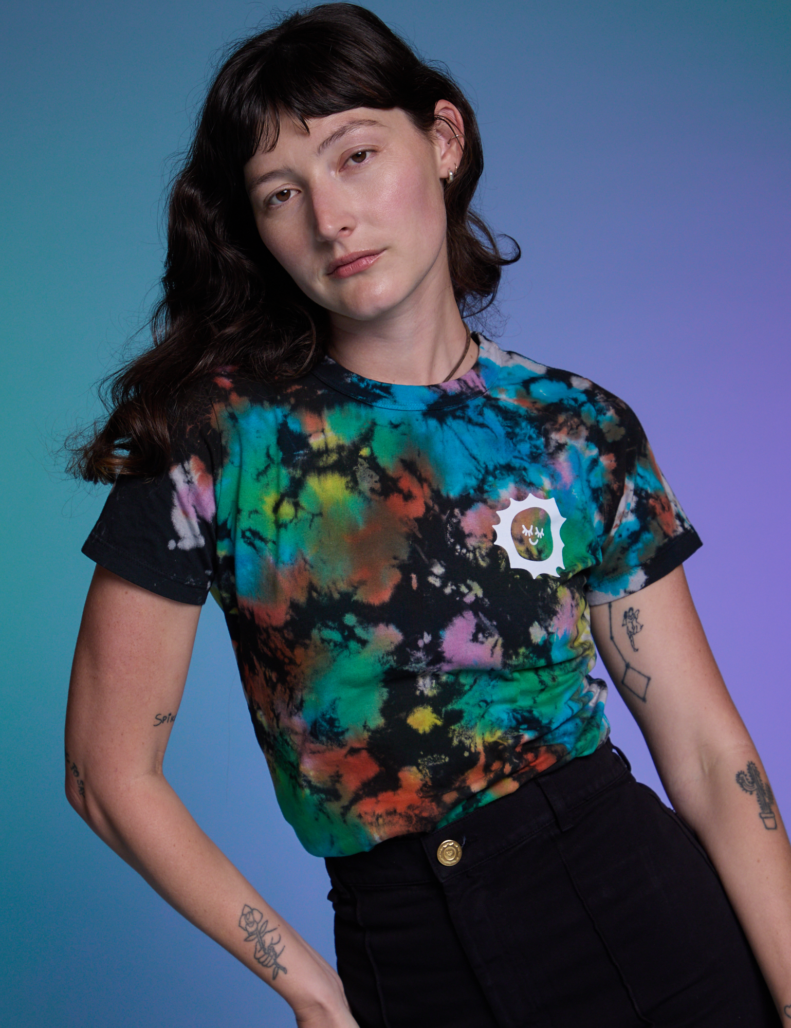 Classic Tee in Rainbow Magic Waters worn by Alex
