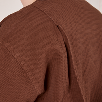 Back shoulder close up of Ricky Jacket in Fudgesicle Brown worn by Ashley