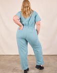 Short Sleeve Jumpsuit in Baby Blue back view on Juliet