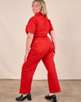 Short Sleeve Jumpsuit in Mustang Red back view on Lish