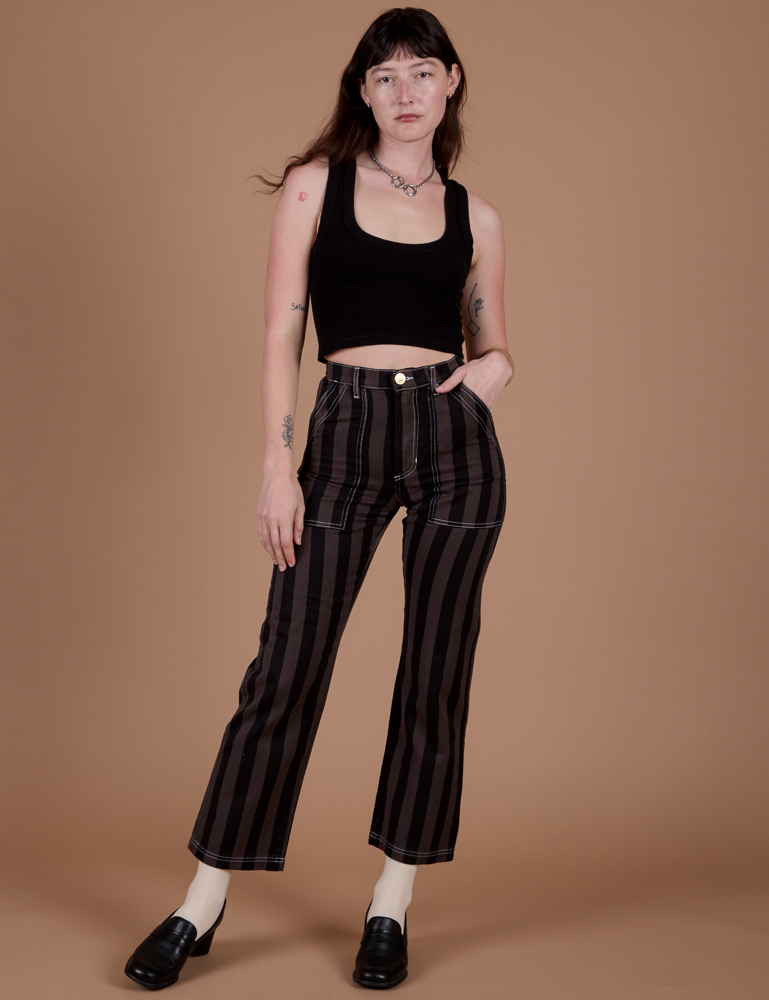 Black Stripe Work Pants - Espresso Brown