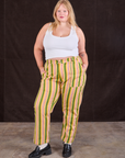 Juliet is 5'7" and wearing 1XL Stripe Work Pants in Vintage Sofa paired with a Cropped Tank in vintage tee off-white