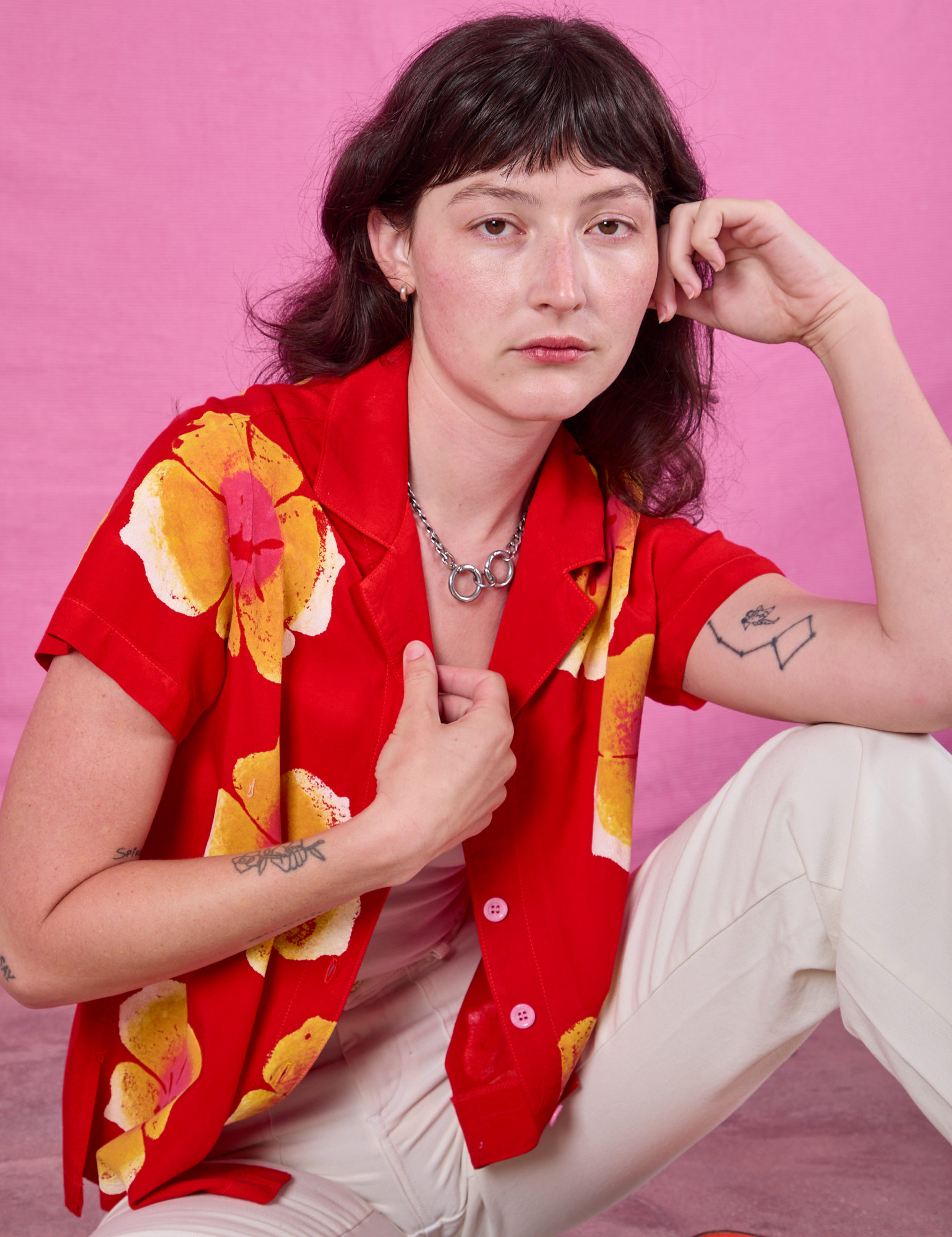 Paintstamped Pantry Button-Up in Mustang Red