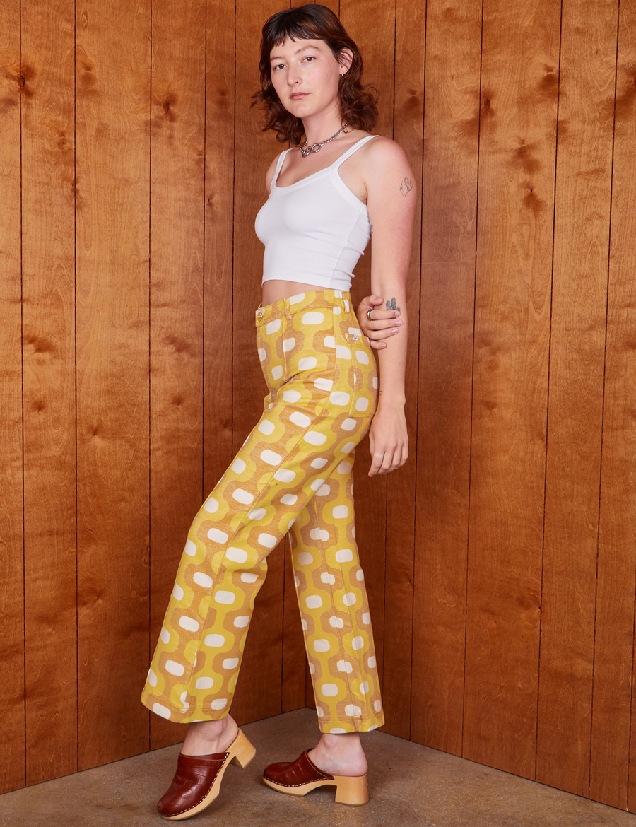 Side view of Western Pants in Yellow Jacquard worn by Alex