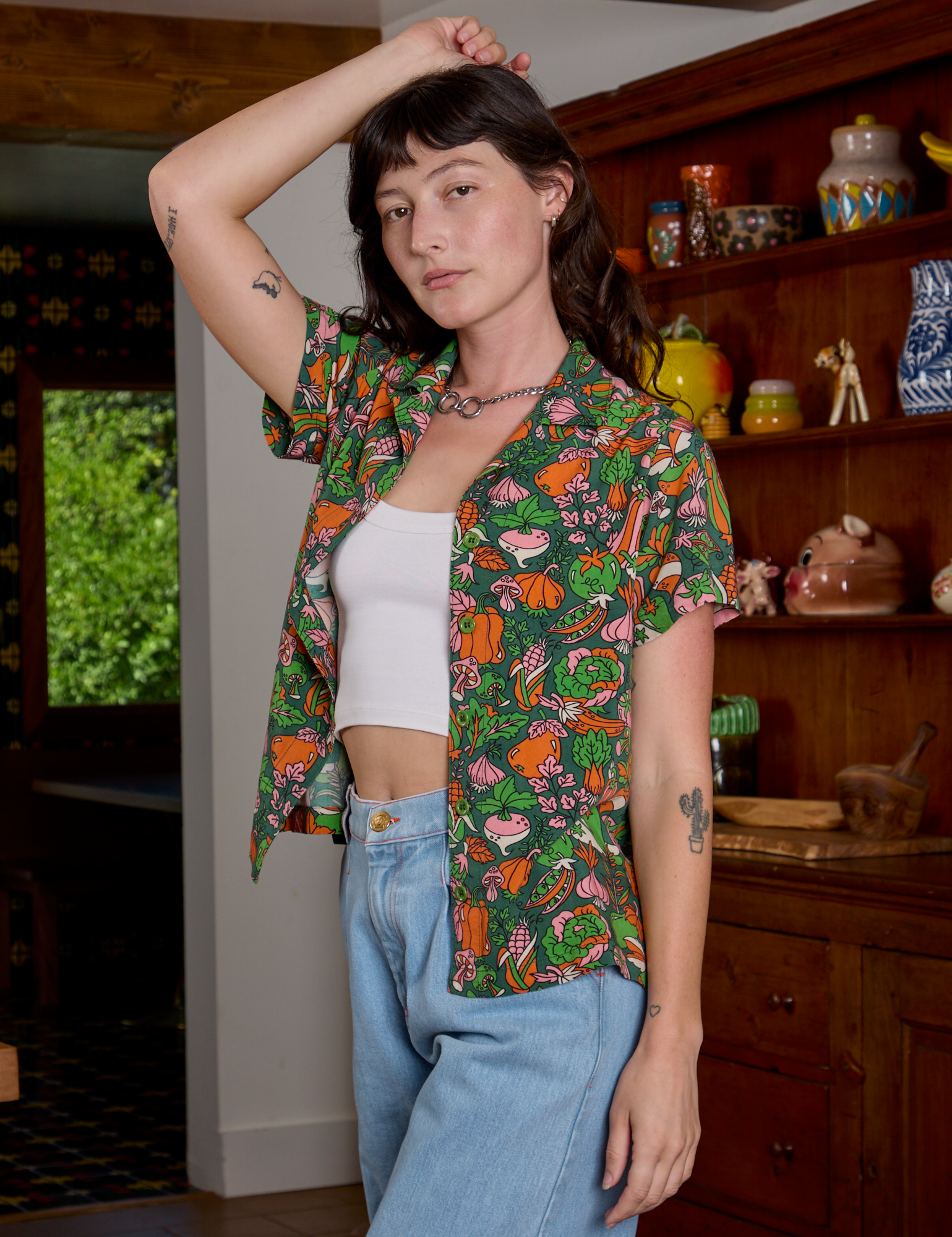 Kitchen Collection Pantry Button-Up angled front view on Alex