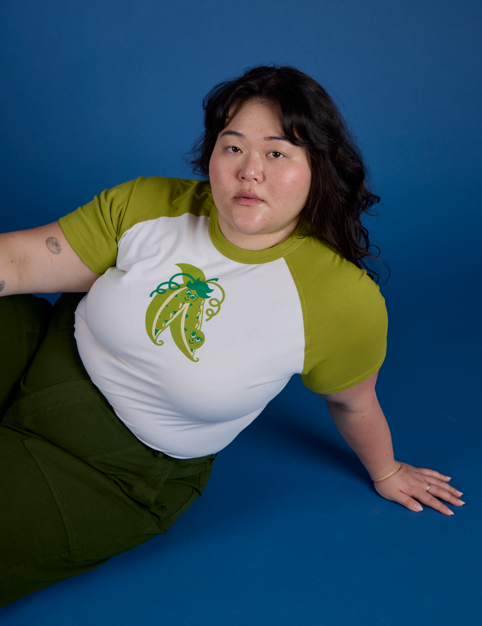 Produce Raglan Tee in Snap Peas worn by Ashley