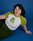 Produce Raglan Tee in Snap Peas worn by Ashley