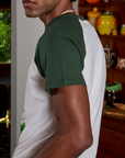 Short Sleeve Raglan Tee in Veggies side close up on Jerrod