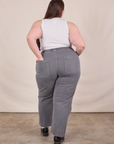 Back view of Work Pants in Washed Grey and Cropped Tank in Vintage Tee Off-White on Marielena