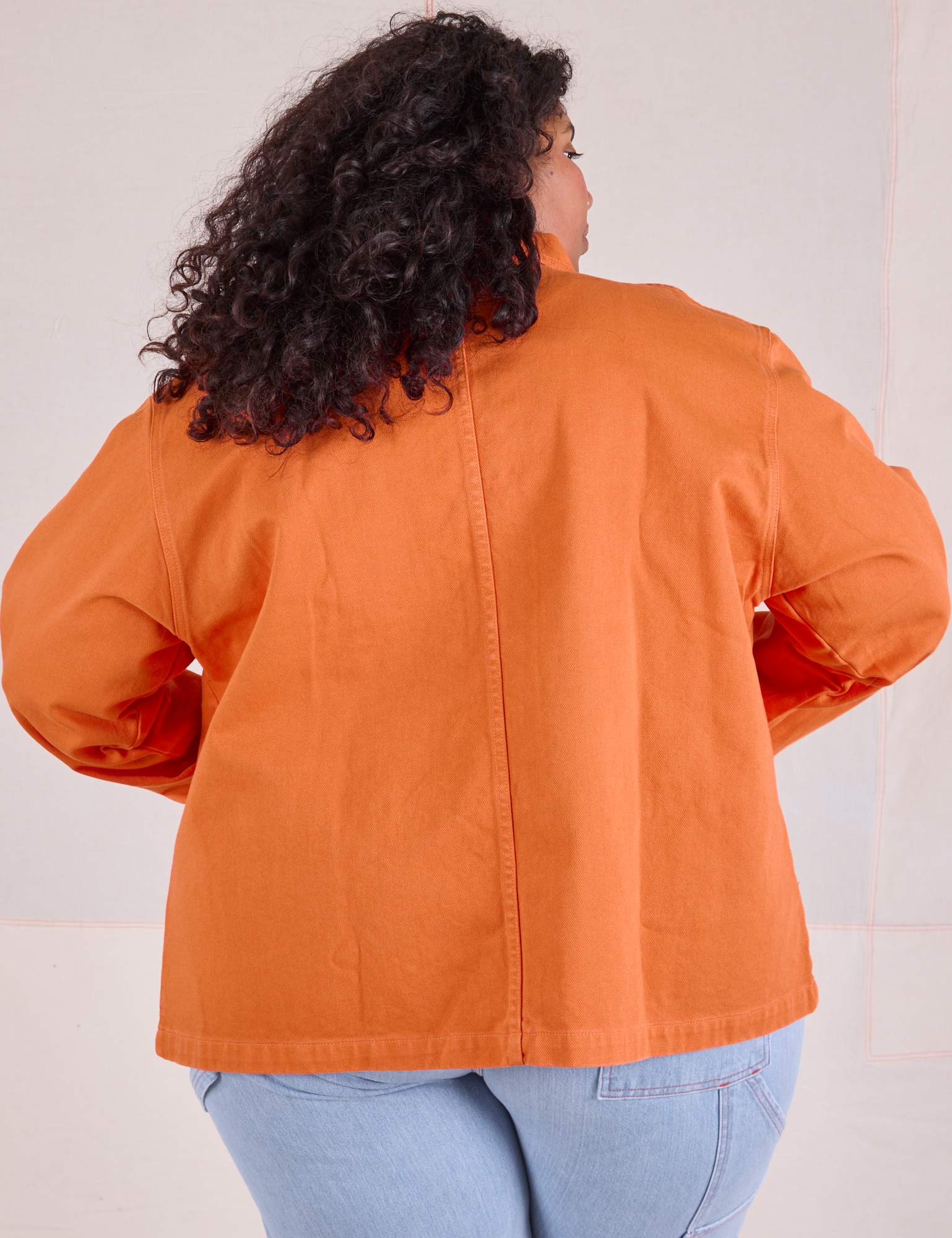 Denim Work Jacket in Construction Orange back view on Morgan