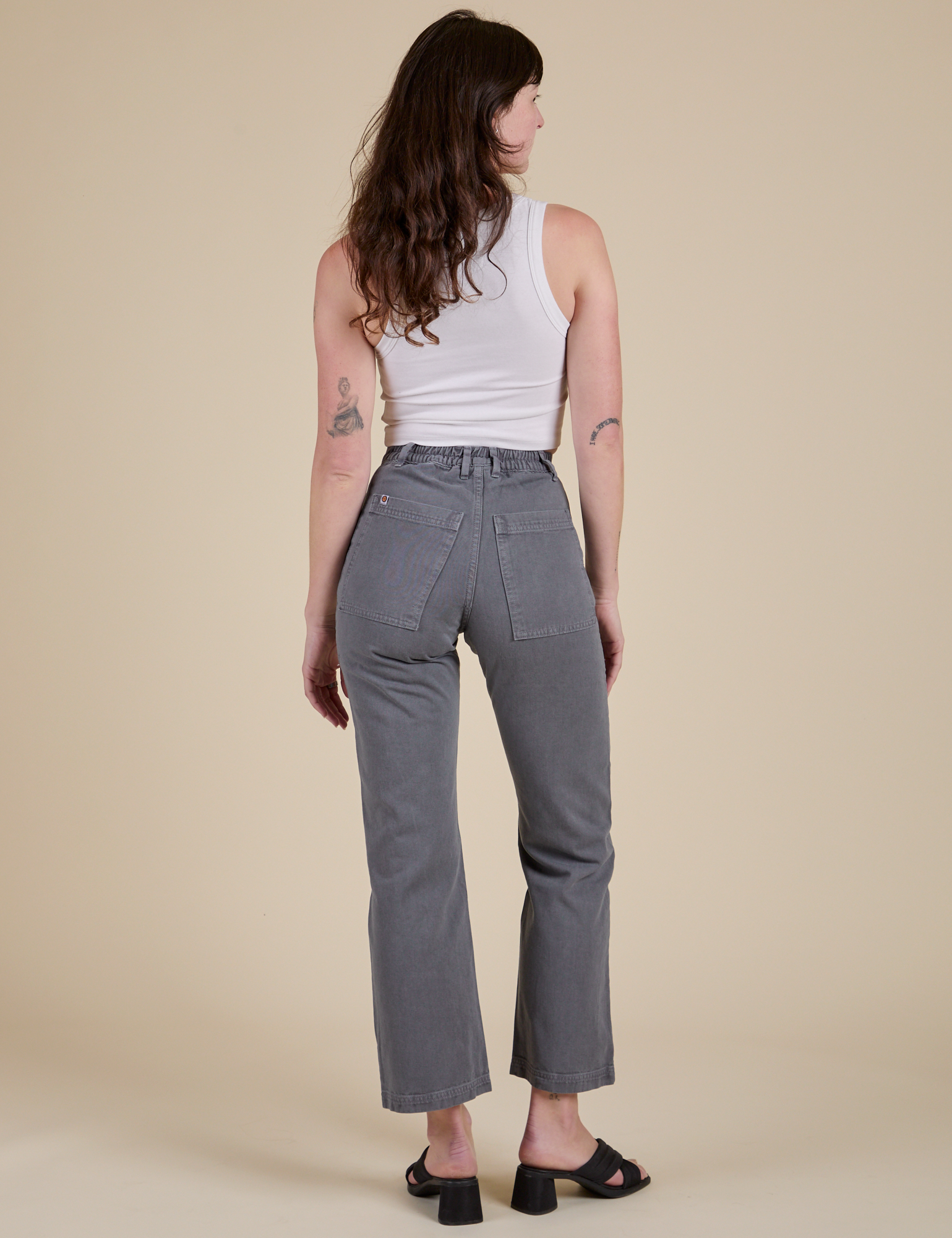 Work Pants in Washed Grey back view on Alex