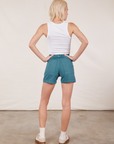 Back view of Classic Work Shorts in Marine Blue and Cropped Tank Top in vintage tee off-white on Madeline