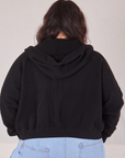 Cropped Zip Hoodie in Basic Black back view on Ashley