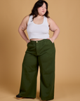 Heritage Wide Leg Trousers in Evergreen and Cropped Tank in Vintage Tee White on Ashley
