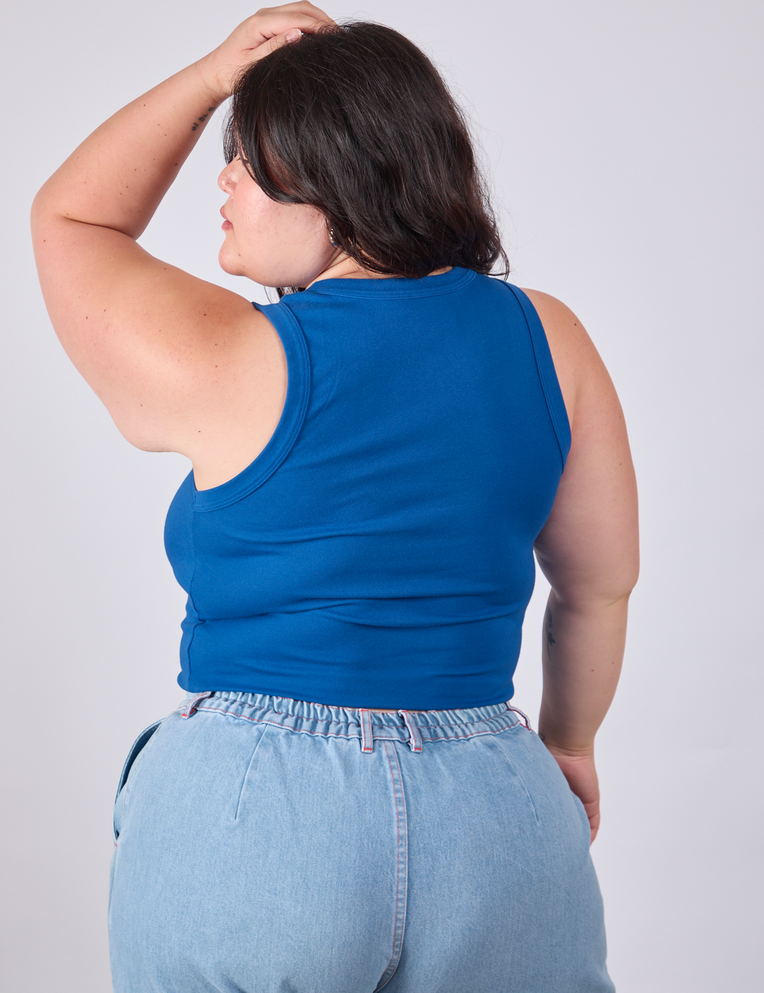 Cropped Tank Top in Royal Blue back view on Ashley