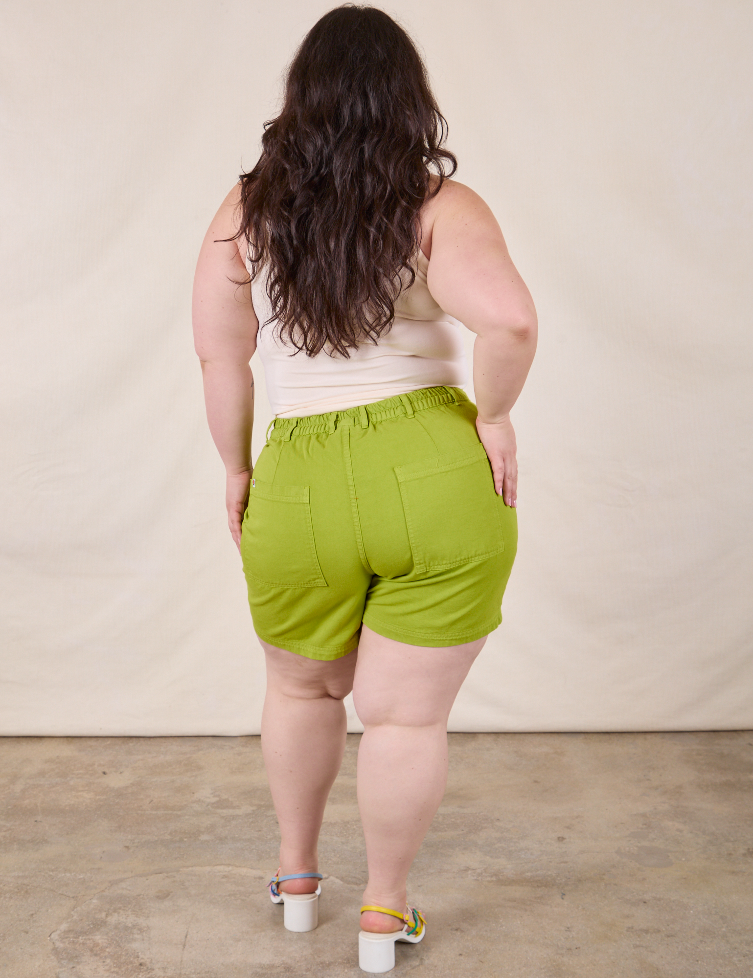 Classic Work Shorts in Gross Green back view on Ashley