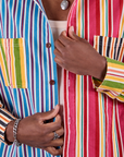 Cropped Overshirt in Mixed Stripe front close up on Isaac