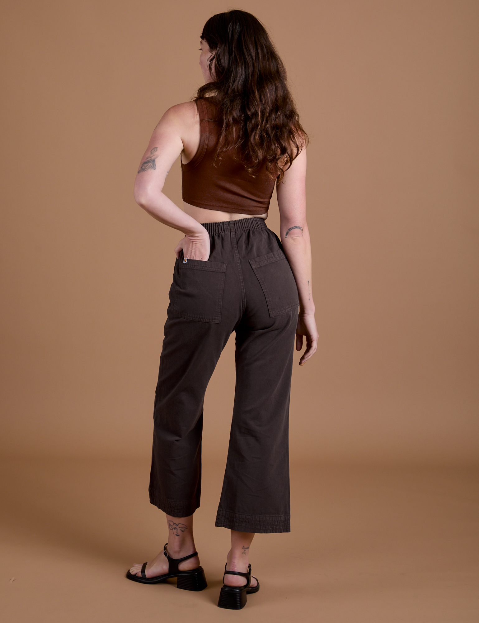 Work Pants in Espresso Brown back view on Alex
