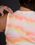 Back view Hem close up of the Black Star Airbrush Muscle Tee on Kristen