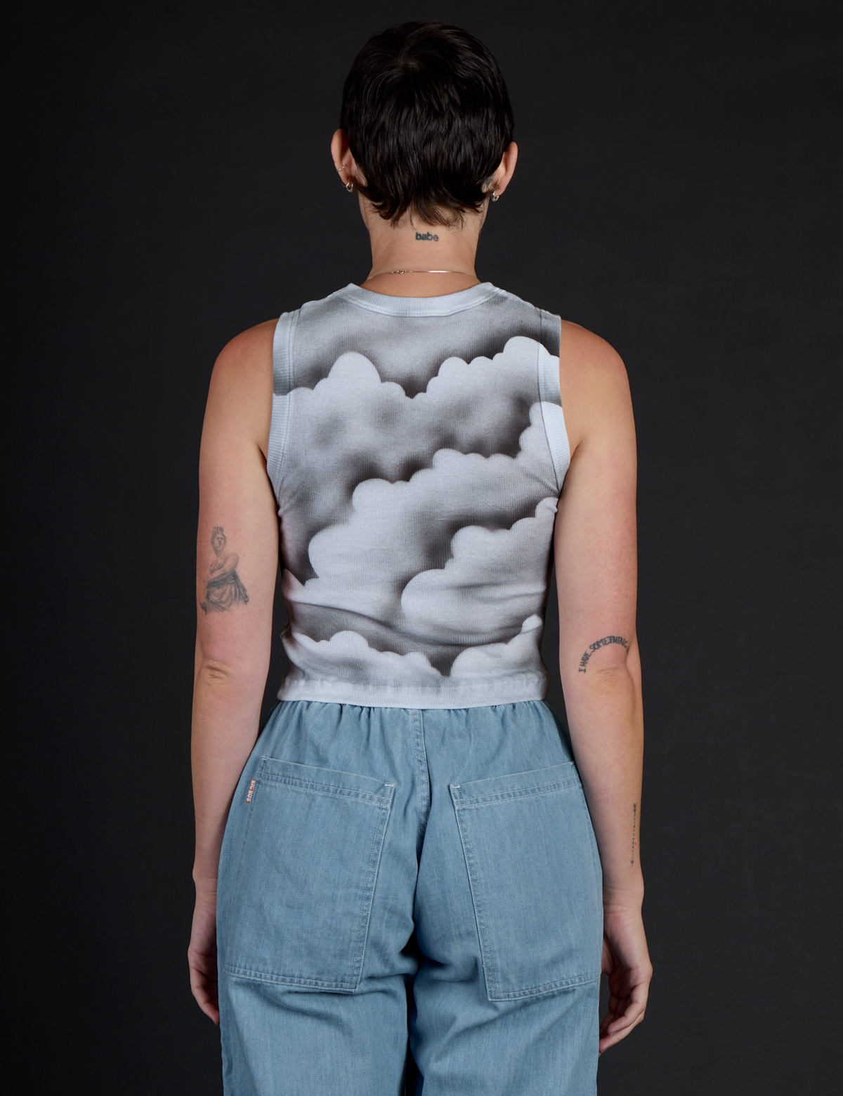 Back view of the Dark Cloud Airbrush Muscle Tee on Alex