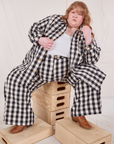 Catie is wearing the Big Gingham Field Coat and matching Wide Leg Trousers