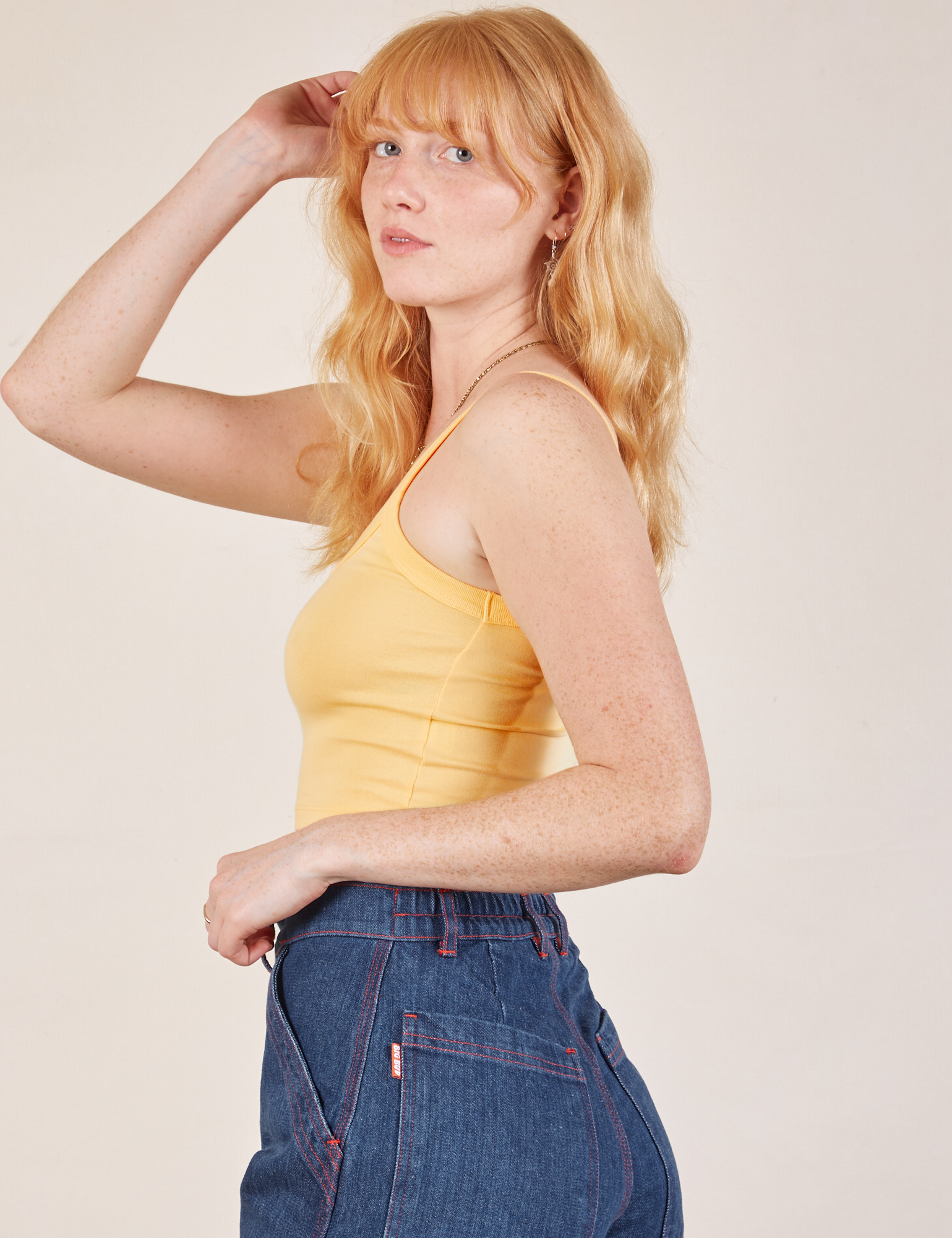 Cropped Cami in Butter Yellow side view on Margaret