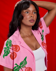 Cherry Pantry Button-Up close up on Kandia