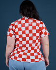 Checker Organic Tee in Red back view on Ashley