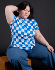 Checker Organic Tee in Blue worn by Ashley