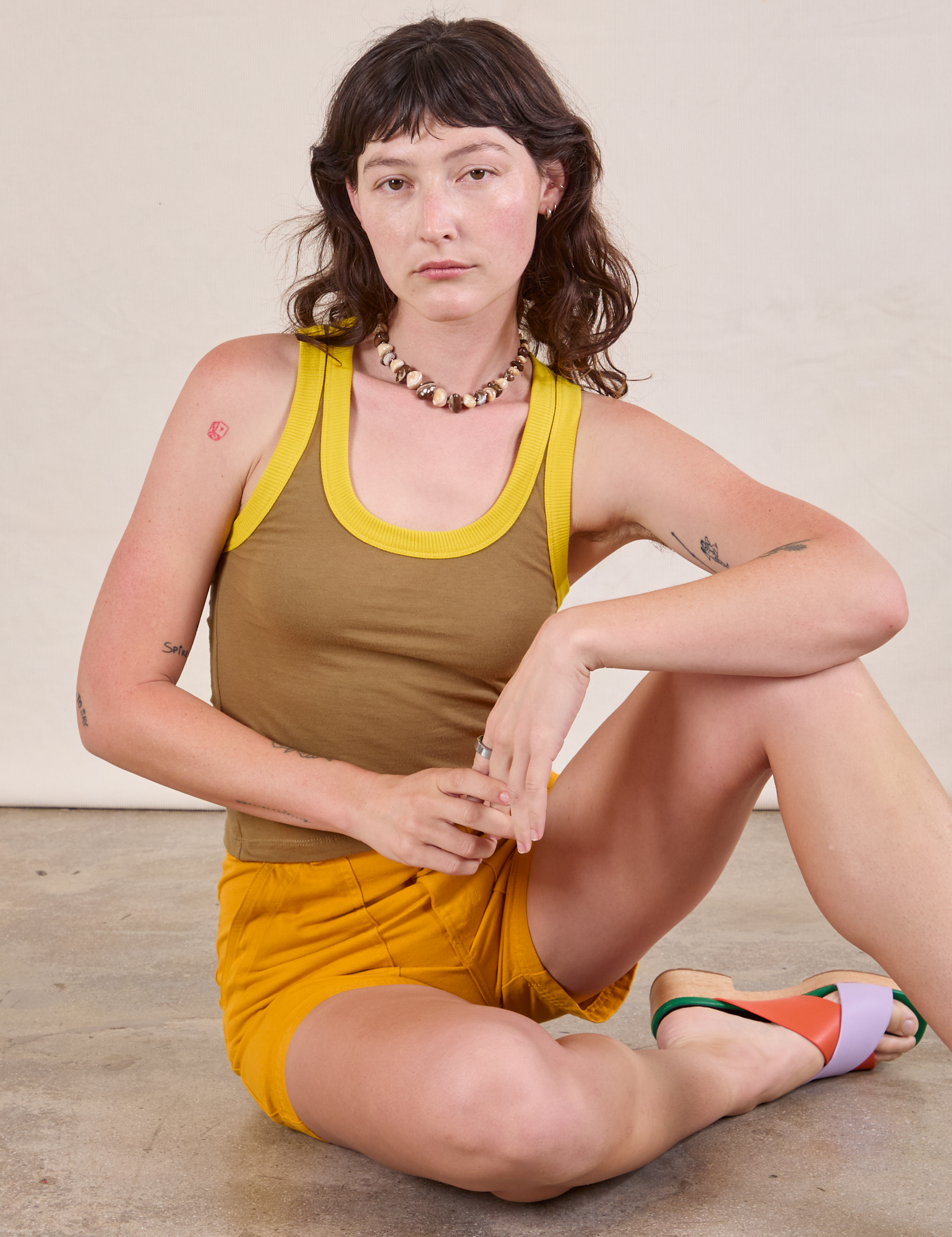 Colorblock Cropped Tank in Desert Brown worn by Alex