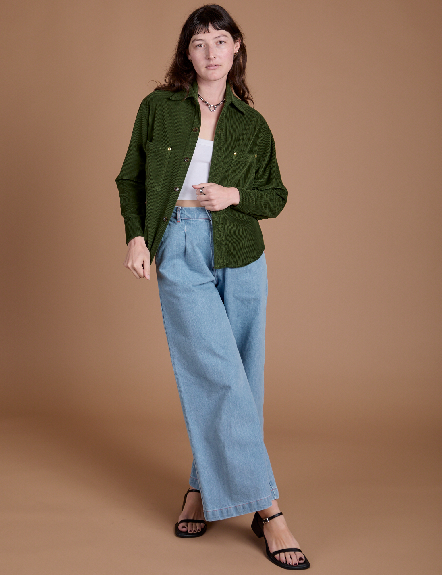 Cropped Corduroy Overshirt - Evergreen