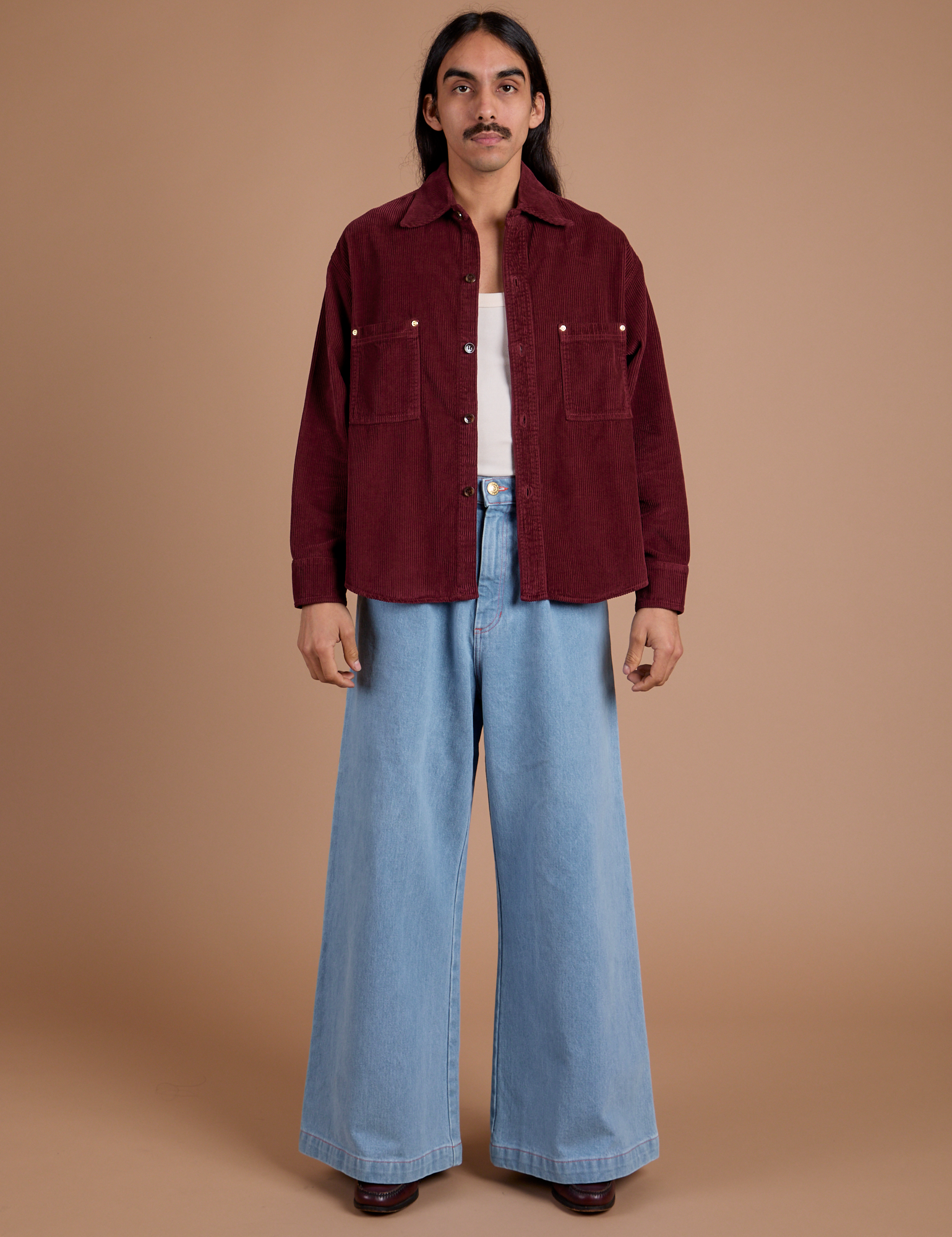 Cropped Corduroy Overshirt - Red Wine