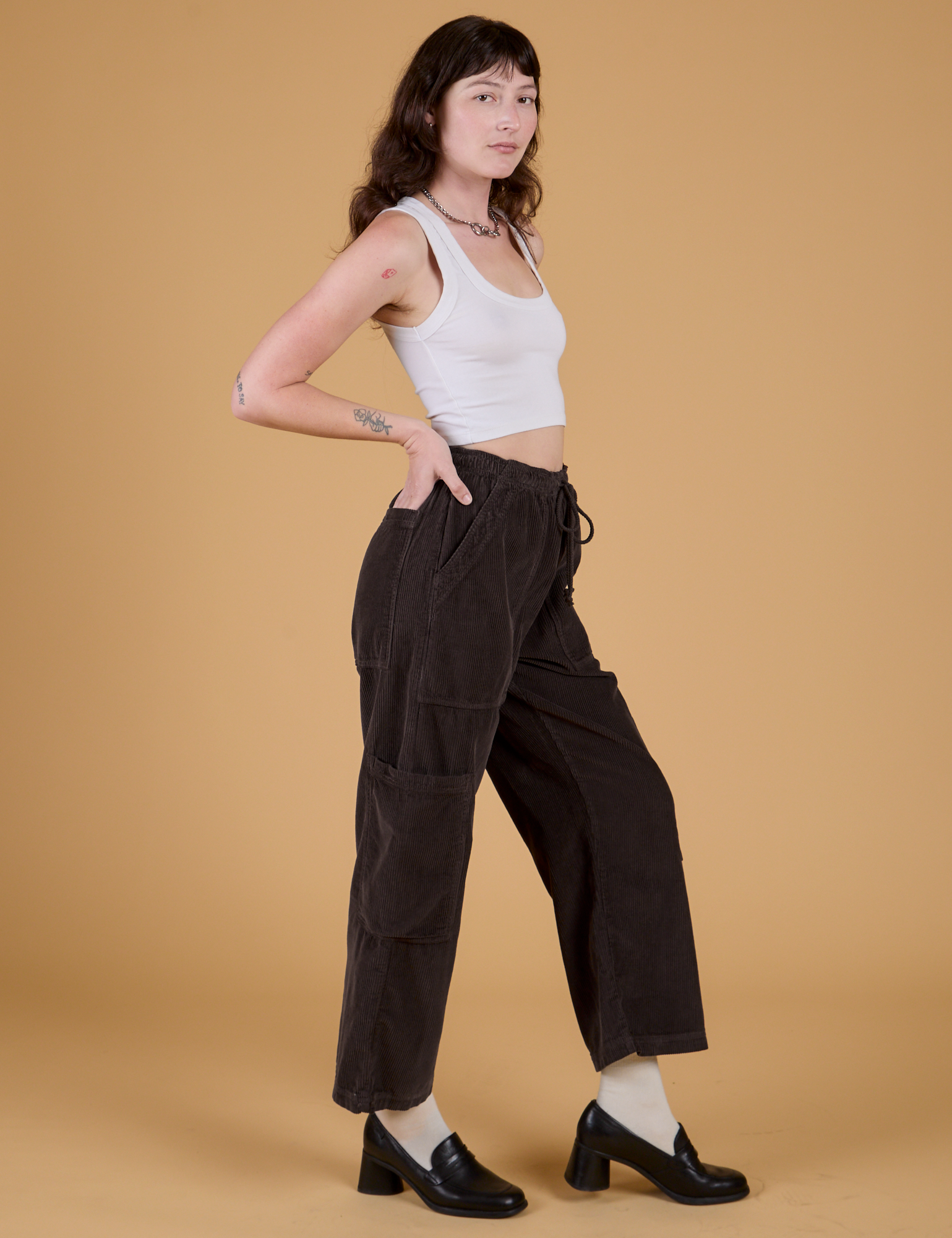 Corduroy Drop Pocket Cargo Pants - Espresso Brown