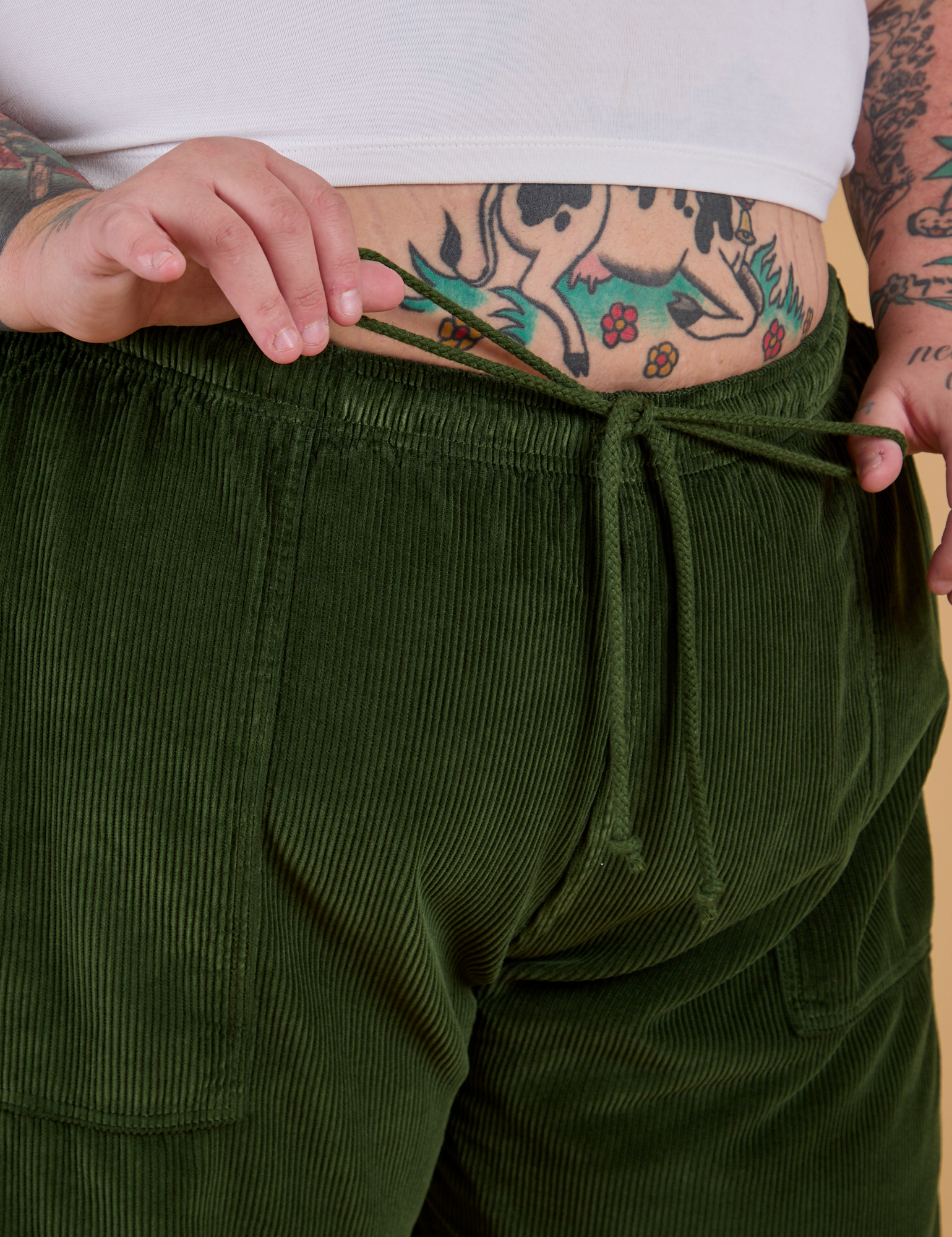 Corduroy Drop Pocket Cargo Pants - Evergreen