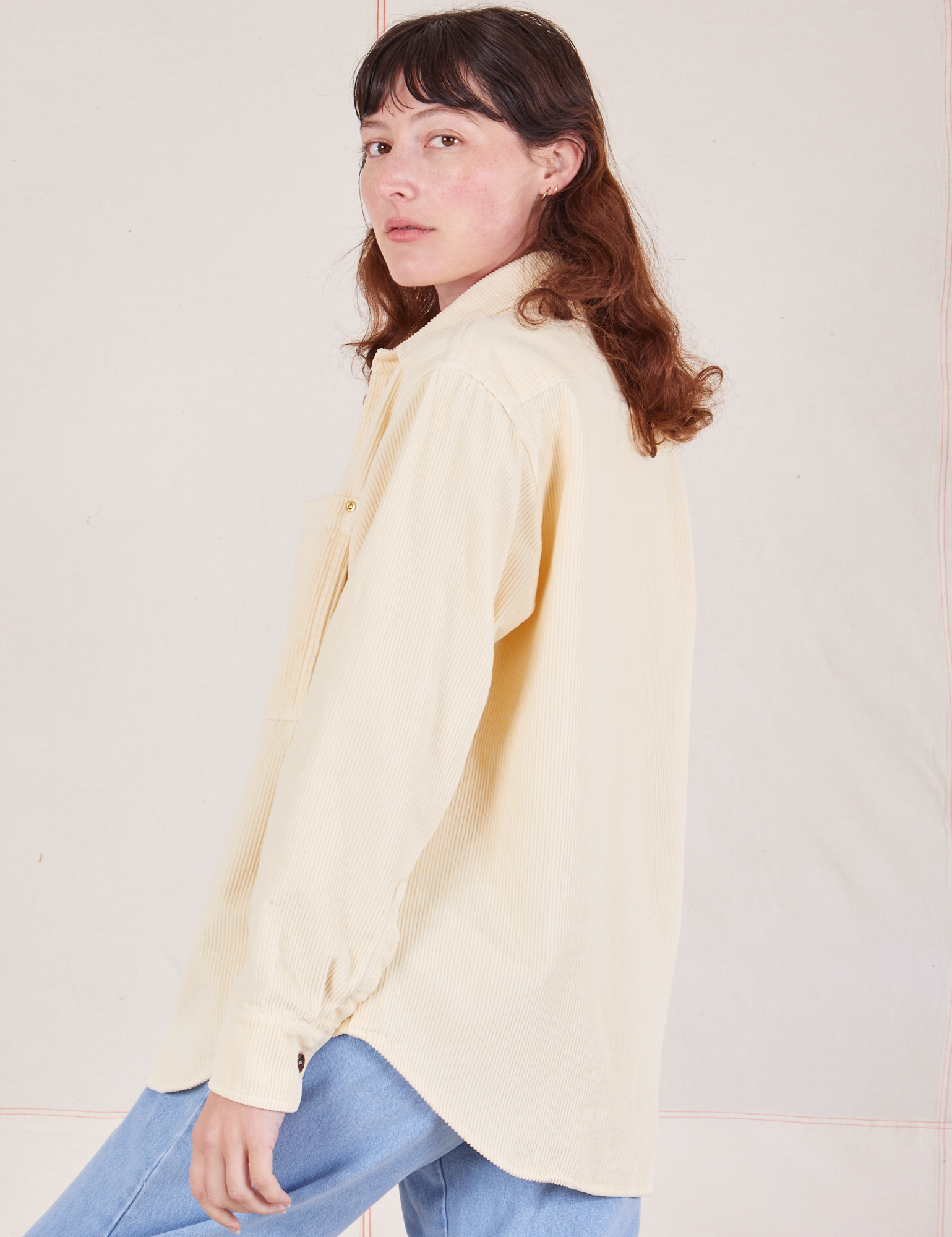 Corduroy Overshirt in Vintage Off-White side view on Alex