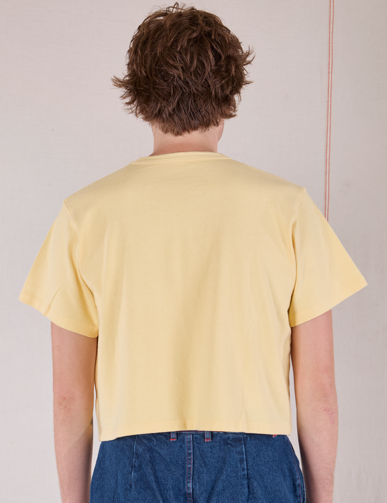Cropped Burly Tee in Butter Yellow back view on Quinn