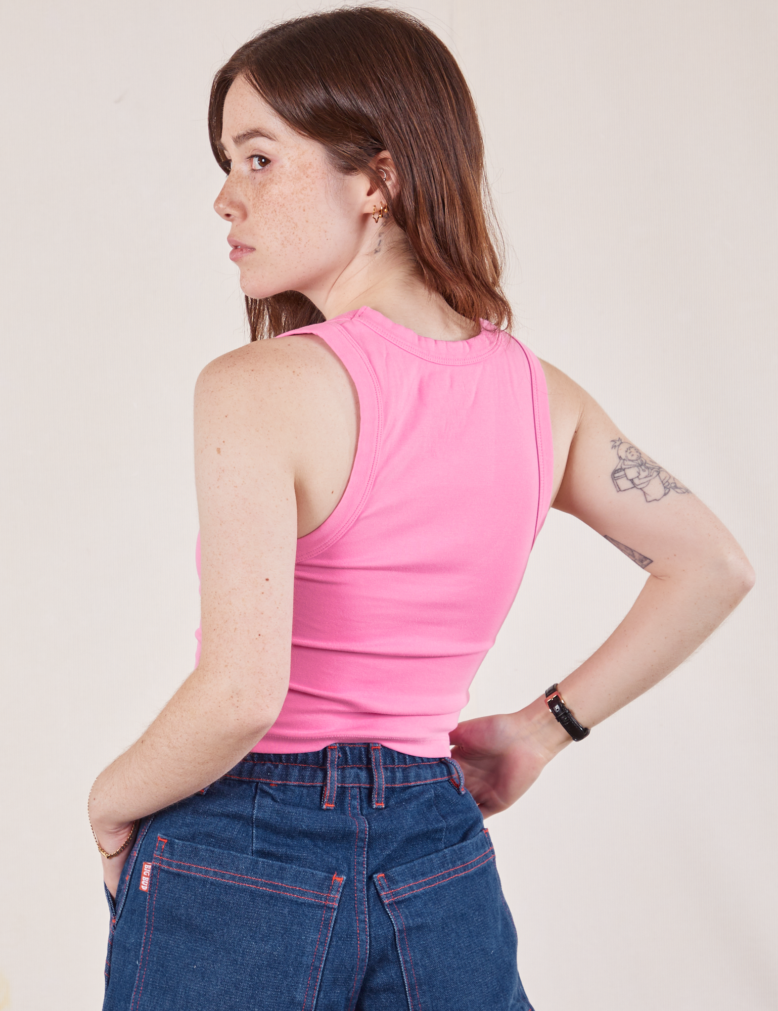 Cropped Tank Top in Bubblegum Pink back view on Hana