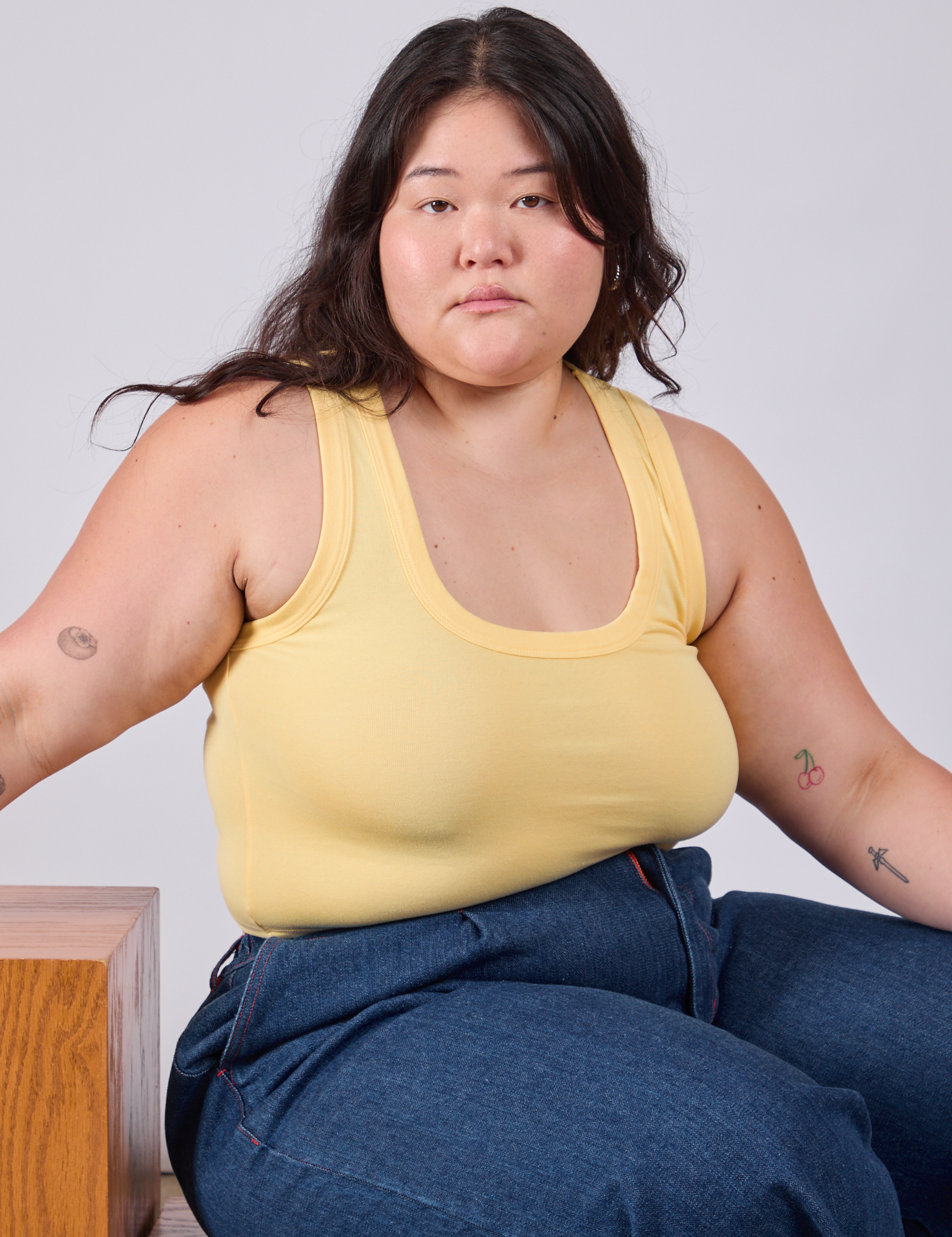 Cropped Tank Top in Butter Yellow on Ashley