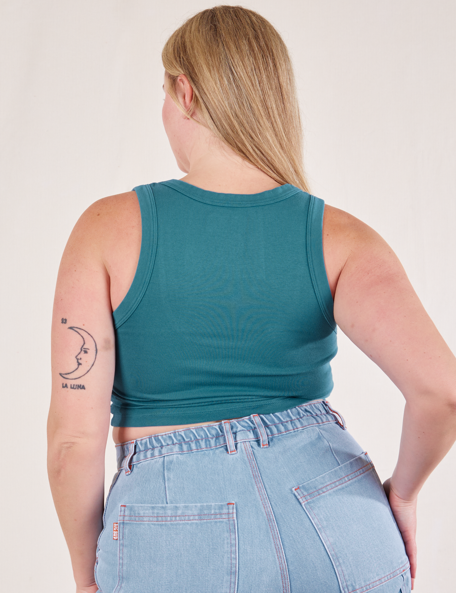 Cropped Tank Top in Marine Blue back view on Lish