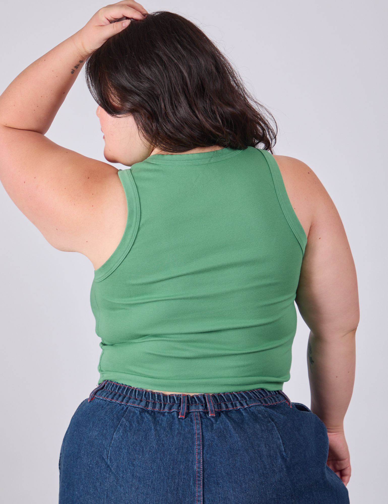 Cropped Tank Top in Seafoam Green back view on Ashley