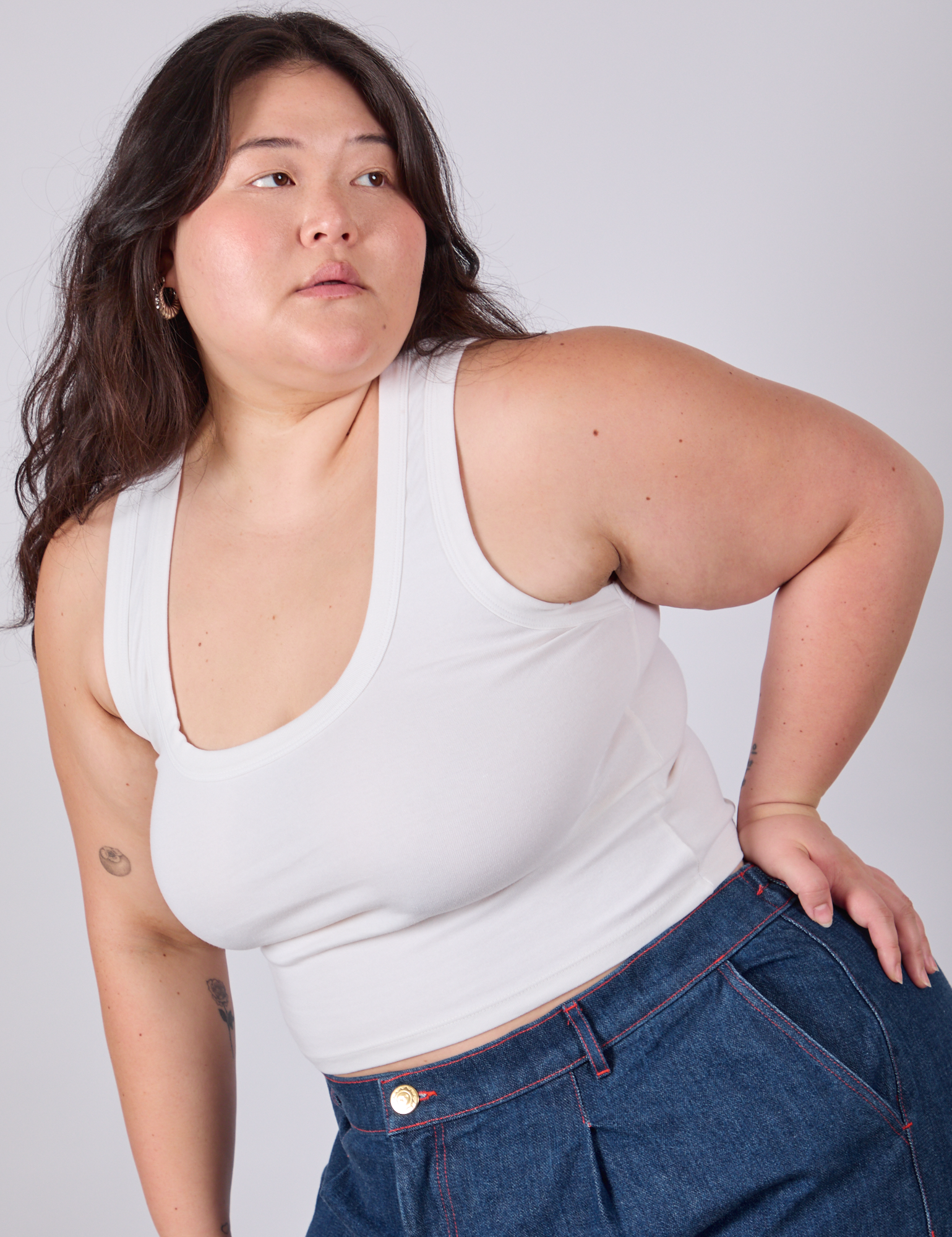 Cropped Tank Top in Vintage Tee White angled front view on Ashley
