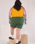Painted Stripe Easy Shorts in Dark Emerald Green back view on Sam