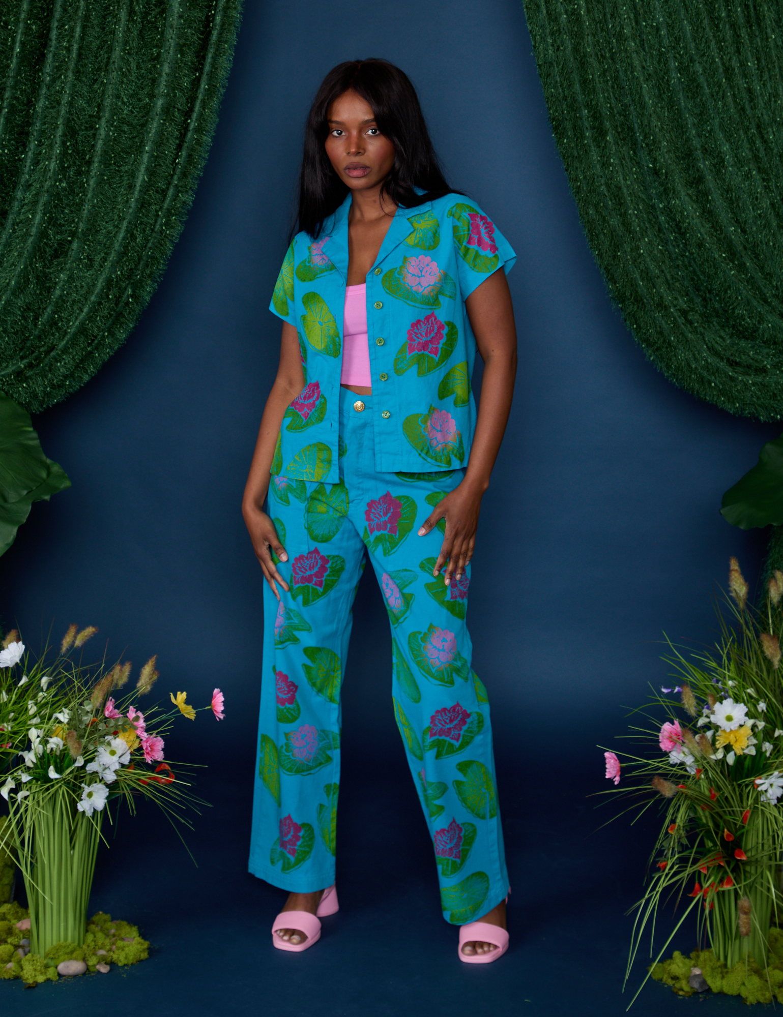 Paintstamped Pantry Button-Up - Lilypad