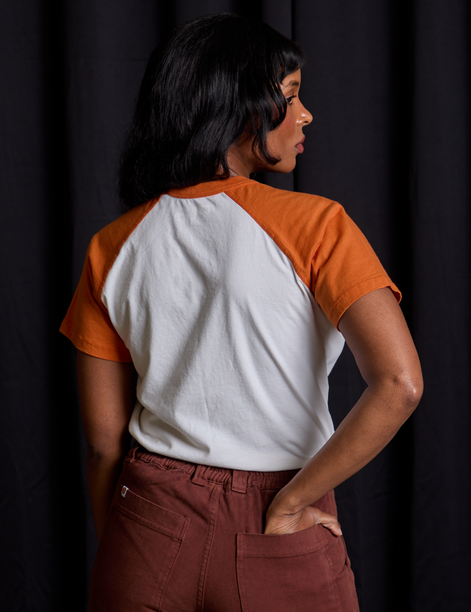 Short Sleeve Raglan Tee in Haunted House back view on Kandia