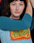 Raglan Tee in Haunted BBP close up on Alex