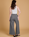 Heritage Wide Leg Trousers in Washed Grey back view on Alex