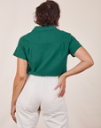 Back view of Pantry Button-Up in Hunter Green worn by Tiara
