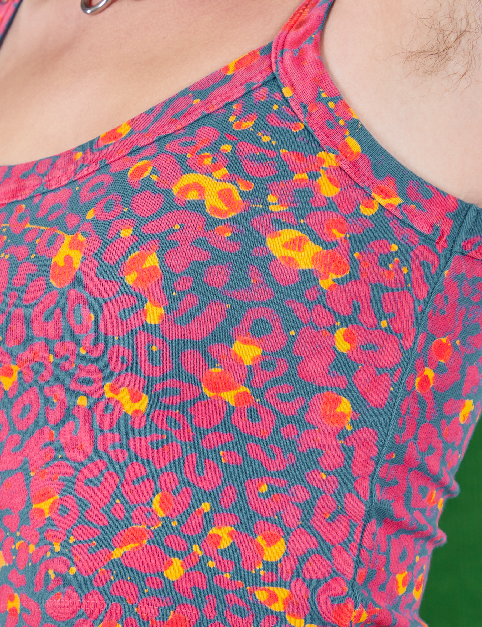 Front close up of Cami in Electric Leopard on Alex