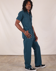 Side view of Long Jumpsuit in Lagoon on Jerrod